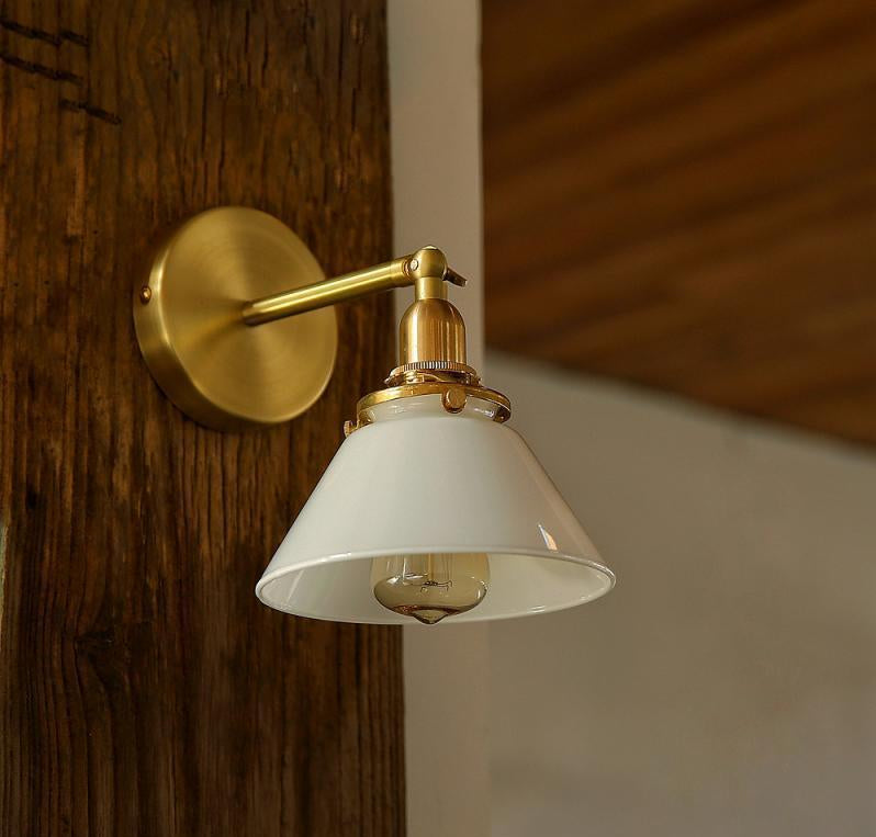 Zetecia Glass Shade Brass Wall Light Vintage Indoor Wall Sconce