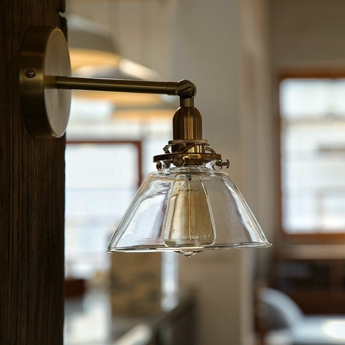 Zetecia Glass Shade Brass Wall Light Vintage Indoor Wall Sconce
