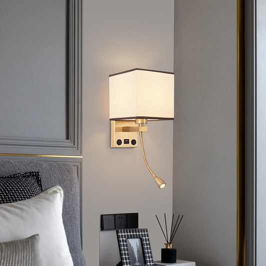 Zetecia 5W LED Wall Light Fabric Shade Bedside Reading Wall Sconce White Light