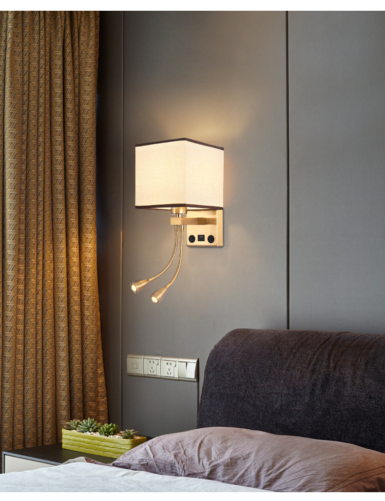 Zetecia 5W LED Wall Light Fabric Shade Bedside Reading Wall Sconce White Light