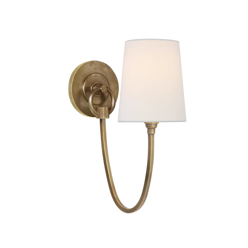 Zetecia Vintage Brass Wall Light Fabric Shade LED Wall Sconce