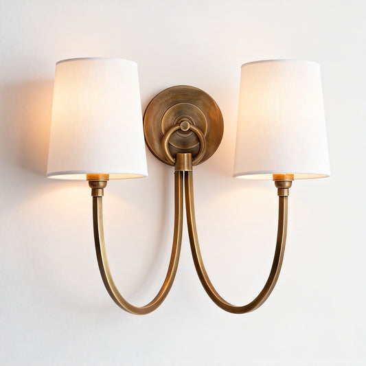 Zetecia Vintage Brass Wall Light Fabric Shade LED Wall Sconce