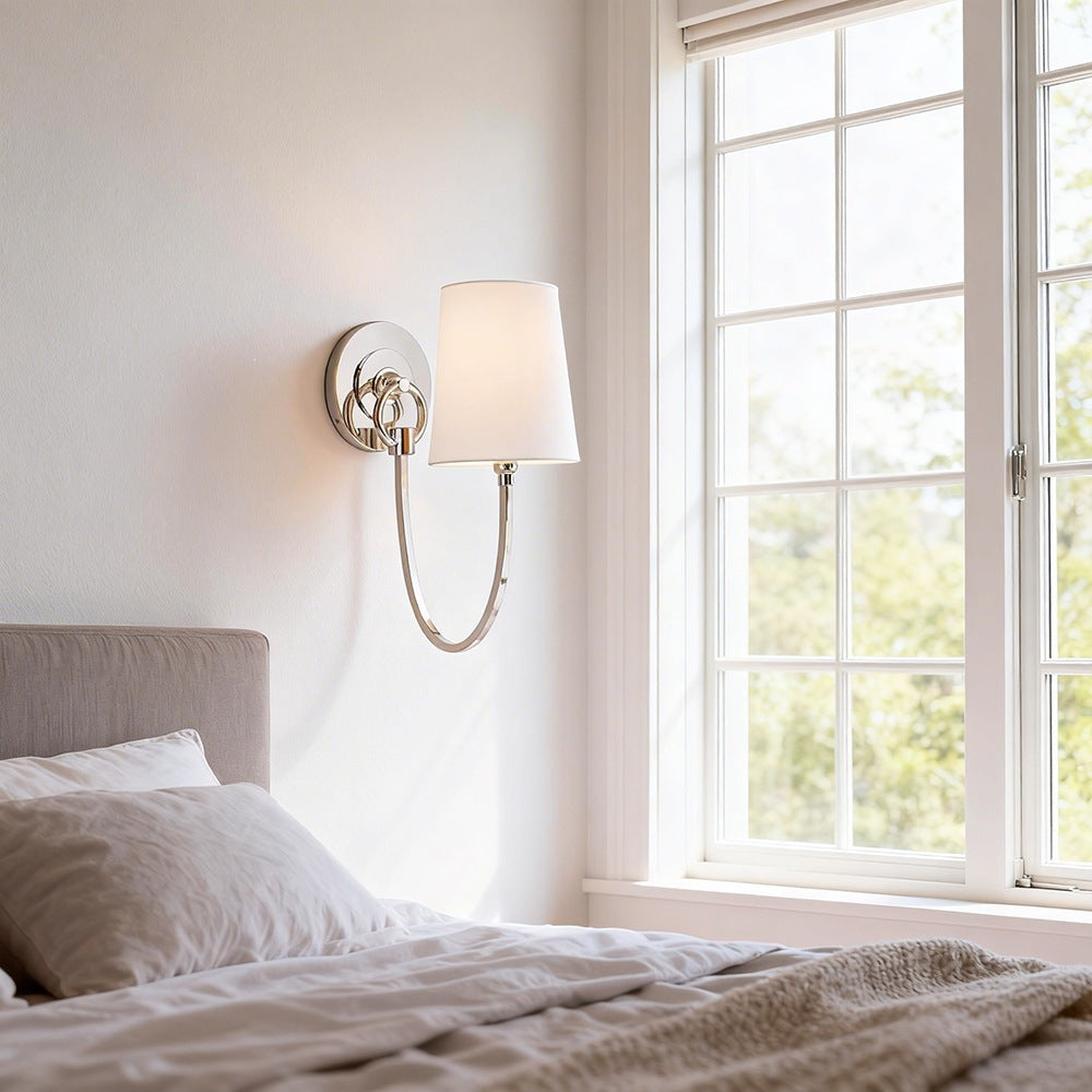 Zetecia Vintage Brass Wall Light Fabric Shade LED Wall Sconce