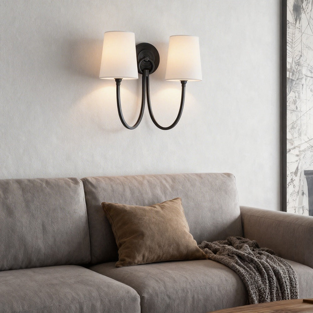 Zetecia Vintage Brass Wall Light Fabric Shade LED Wall Sconce
