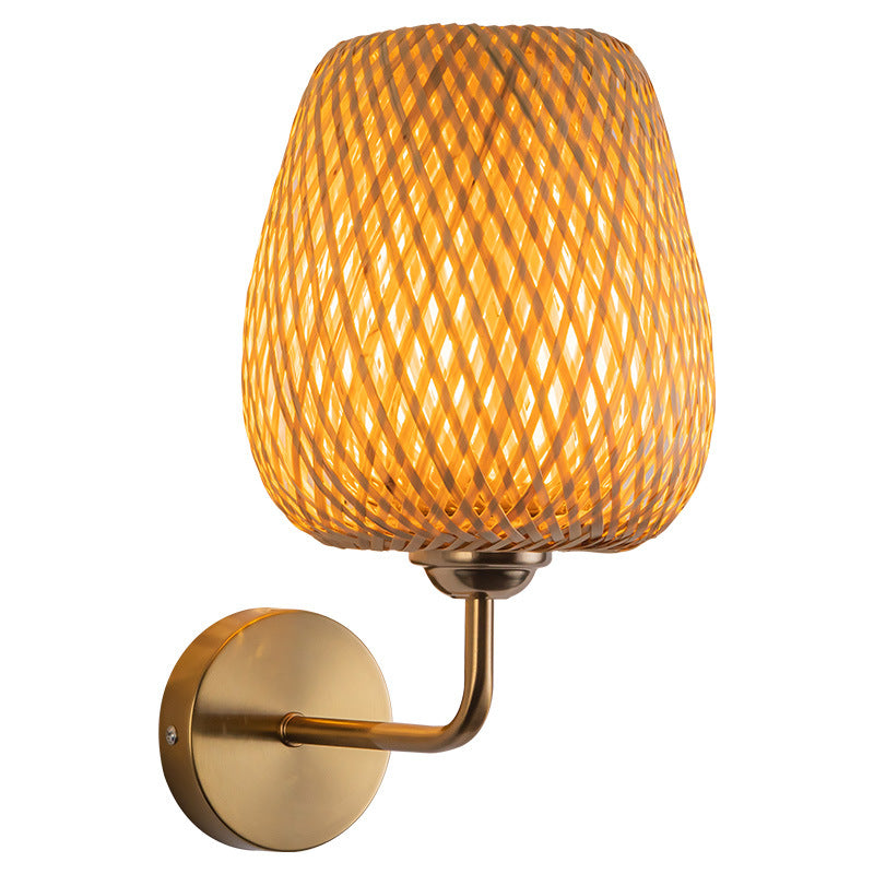 Zetecia Rattan Wall Light E27 Indoor Wall Sconce Iron Frame