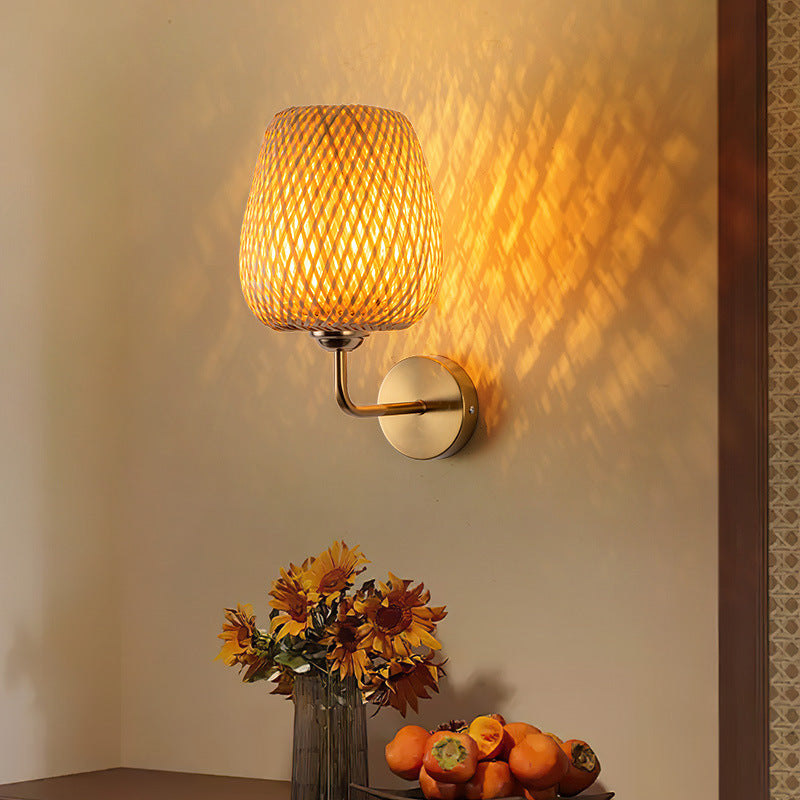 Zetecia Rattan Wall Light E27 Indoor Wall Sconce Iron Frame