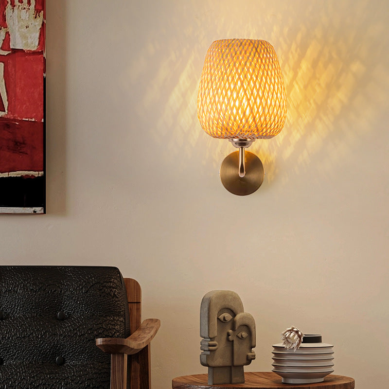 Zetecia Rattan Wall Light E27 Indoor Wall Sconce Iron Frame