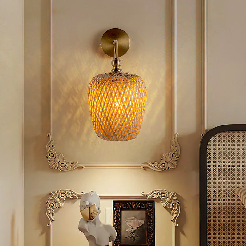 Zetecia Rattan Wall Light E27 Indoor Wall Sconce Iron Frame