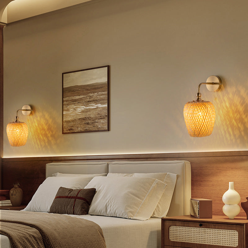 Zetecia Rattan Wall Light E27 Indoor Wall Sconce Iron Frame